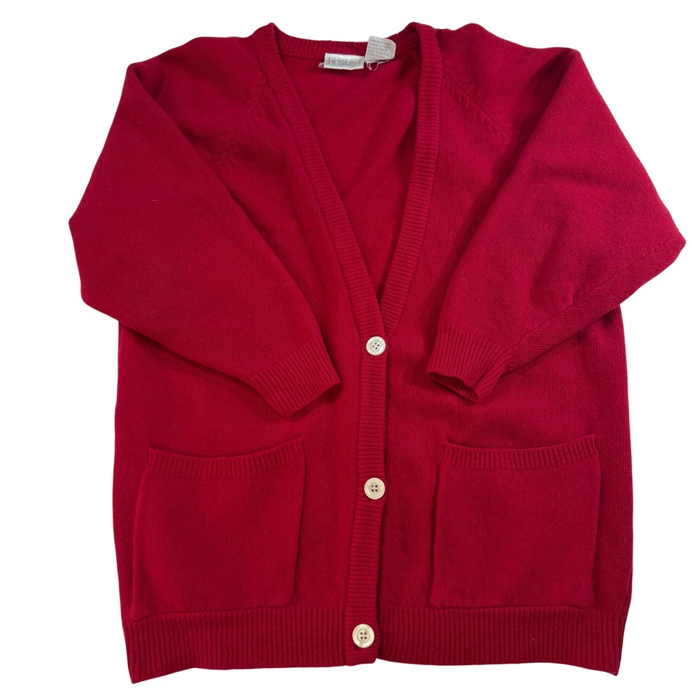 Classic Red V-Neck Cardigan Sweater - Unbranded